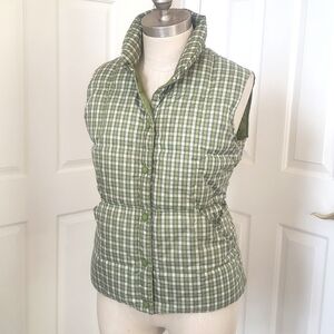 LAND'S END Green Plaid Quilted Down Puffer Vest